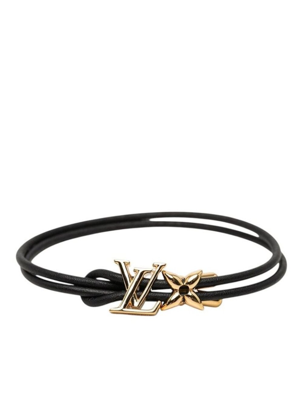 Louis Vuitton LV Blue M Bracelet Noir Black Gold Plated Leather